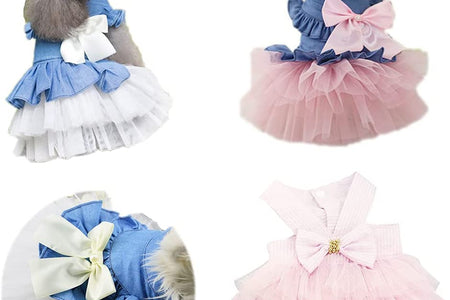 Dog Dress 3PCS Lace Doggie Dresses Floral Pink Tutu Dress for Medium Small Dogs Princess Pets Party Clothes