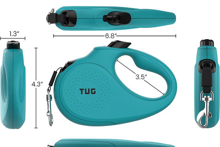 Monochrome 360° Tangle-Free Retractable Dog Leash | 16 Ft Strong Nylon Tape (Small, Aqua)
