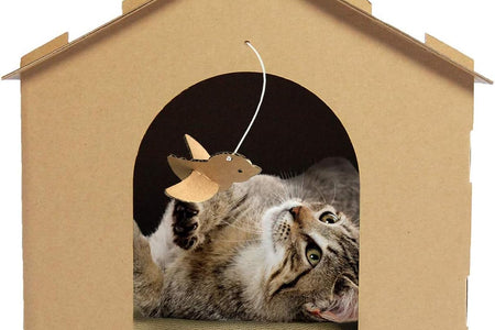 Pet Furniture for Cats and Kittens - Gingerbread House Corrugated Cat Scratcher Hideout with Catnip, Cardboard (Brown), One Size
