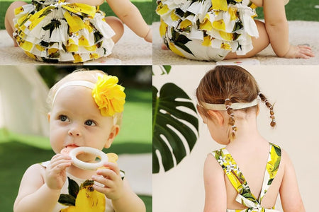 Baby Girl'S Floral Print Ruffles Romper Summer Clothes with Headband